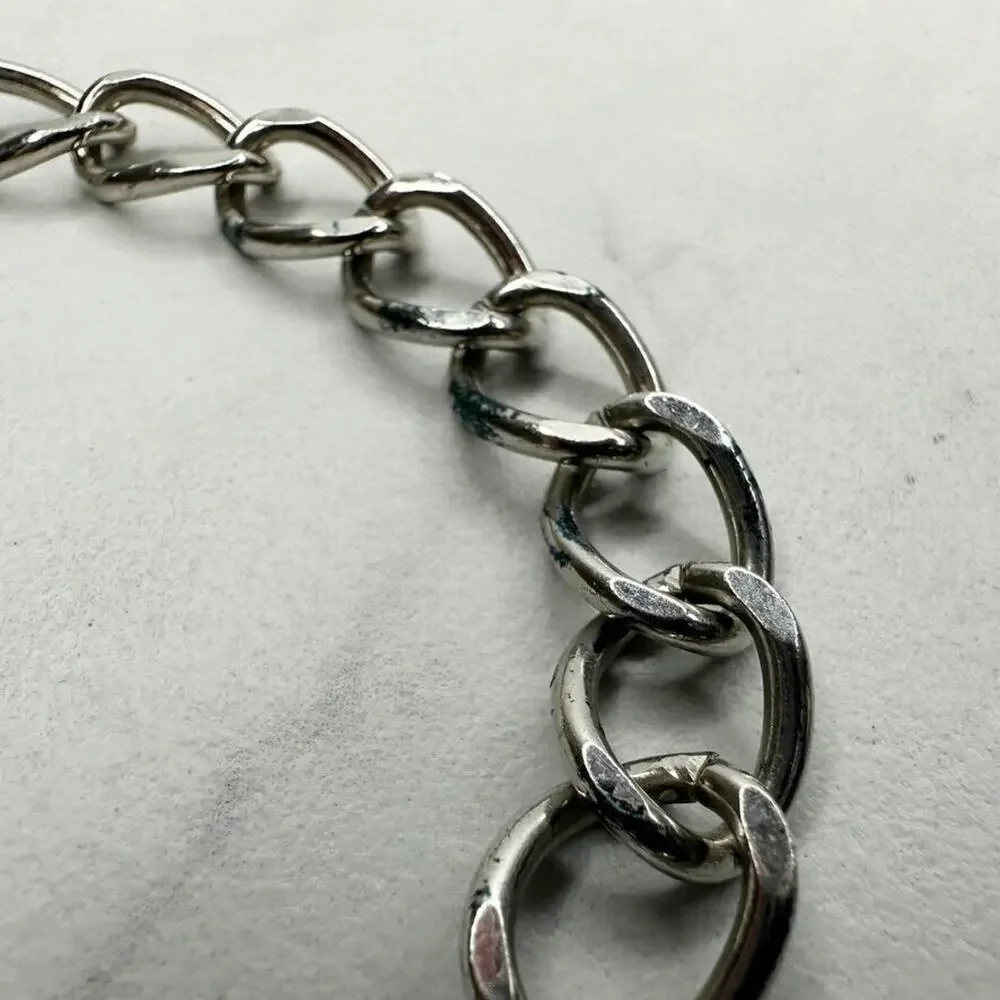 Pink Flower Rhinestone Silver Tone Metal Chain Link Belt Size Large L XL